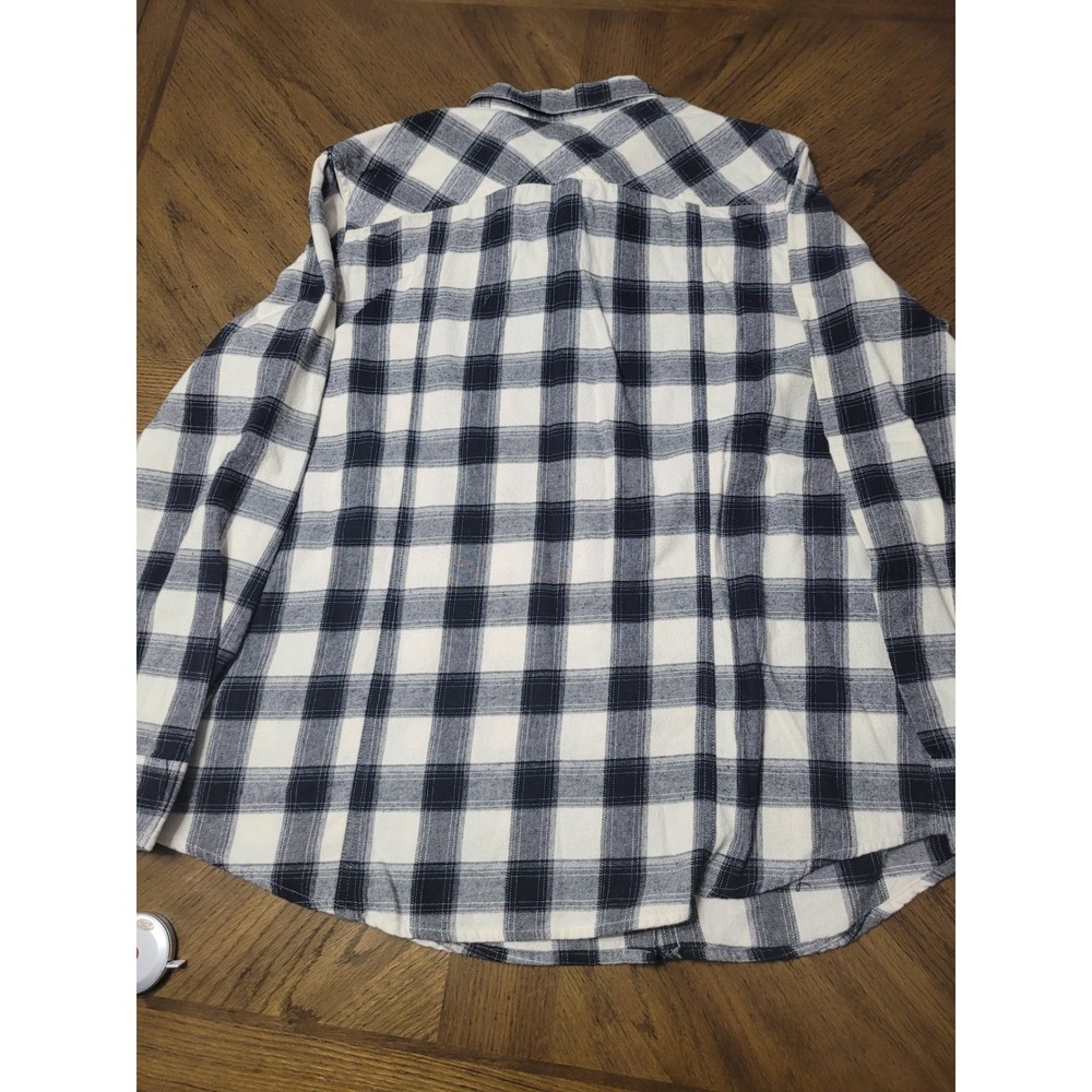 Blue Mountain Mens XL Navy Blue White Plaid Flannel Button Down Shirt Cotton - Picture 3 of 8